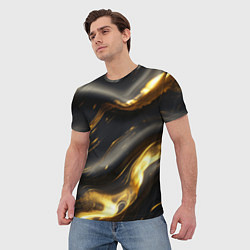 Футболка мужская Черно-золотая волнистая текстура, цвет: 3D-принт — фото 2