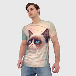 Футболка мужская Мемный кот Grumpy Cat с нимбом, цвет: 3D-принт — фото 2