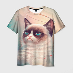 Мужская футболка Мемный кот Grumpy Cat с нимбом