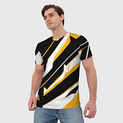 Футболка мужская Жёлто-белые широкие линии на чёрном фоне, цвет: 3D-принт — фото 2