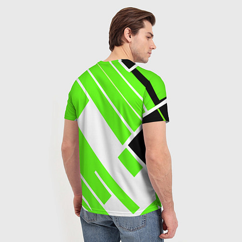 Мужская футболка Зелёные широкие линии на белом фоне / 3D-принт – фото 4