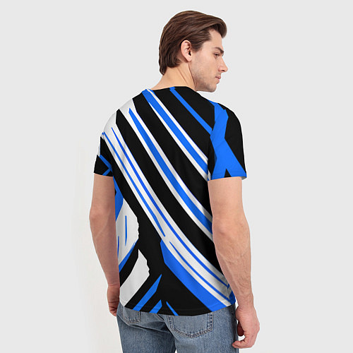 Мужская футболка Чёрно-синие полосы на белом фоне / 3D-принт – фото 4