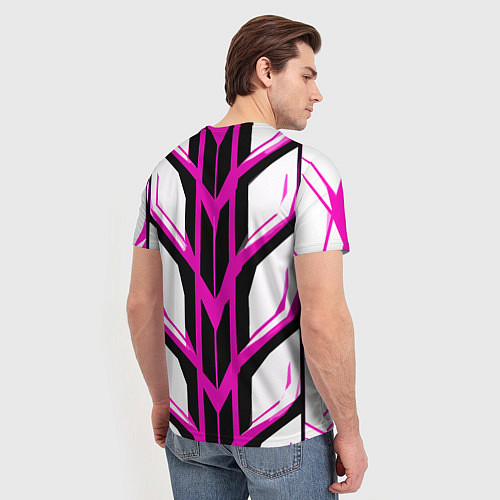 Мужская футболка Чёрно-розовые полосы на белом фоне / 3D-принт – фото 4