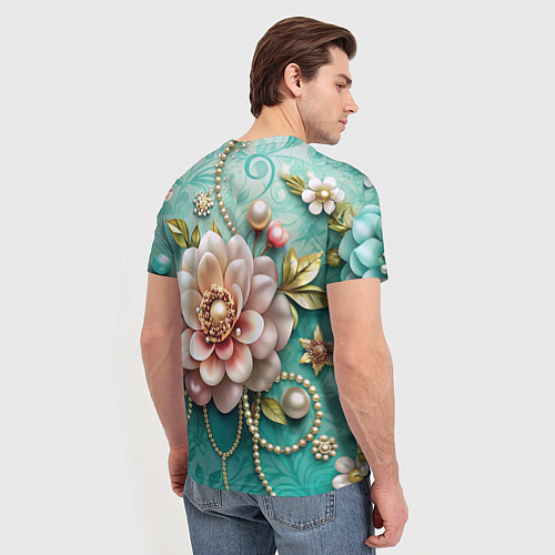 Мужская футболка Объемные цветы и жемчуг / 3D-принт – фото 4