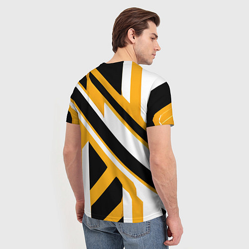 Мужская футболка Чёрно-белые полосы и фигуры на жёлтом фоне / 3D-принт – фото 4