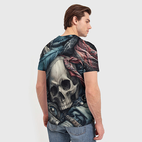 Мужская футболка Коллаж винтажный с черепом - нейроарт / 3D-принт – фото 4
