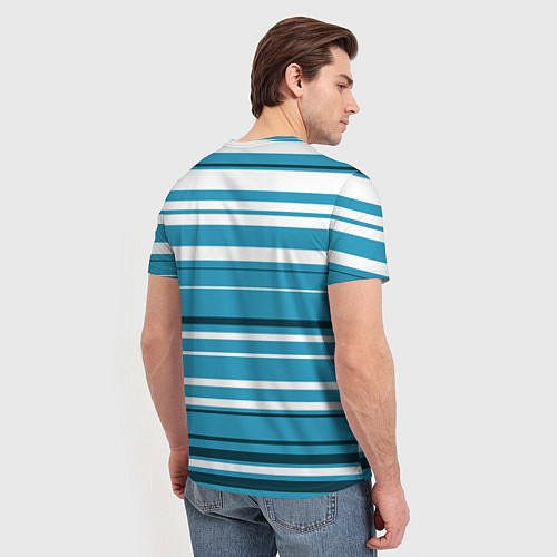 Мужская футболка Бело-голубой в полоску / 3D-принт – фото 4