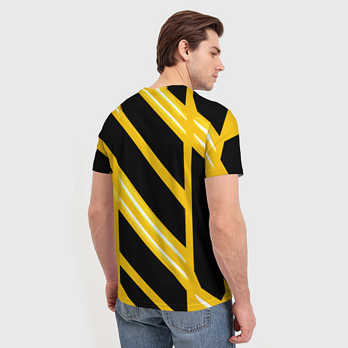 Мужская футболка Чёрно-белые полосы на жёлтом фоне / 3D-принт – фото 4