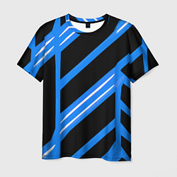 Мужская футболка Black and white stripes on a blue background