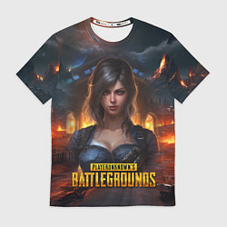 Мужская футболка Женский PUBG девушка в огне
