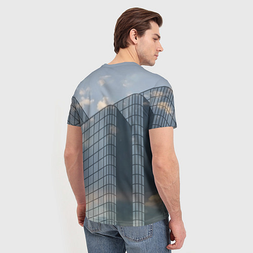 Мужская футболка Городское небо и зеркальная многоэтажка / 3D-принт – фото 4