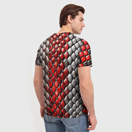 Мужская футболка Змеиная объемная текстурная красная шкура / 3D-принт – фото 4