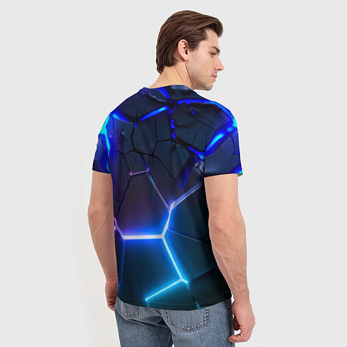 Мужская футболка Микс из разломленных плит и неоновое свечения / 3D-принт – фото 4