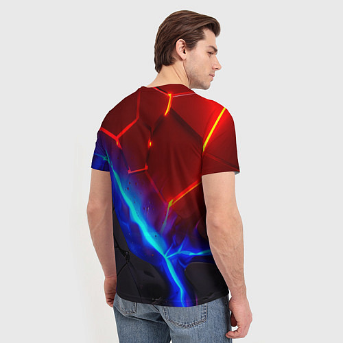 Мужская футболка Неоновые красные плиты с ярким светом / 3D-принт – фото 4