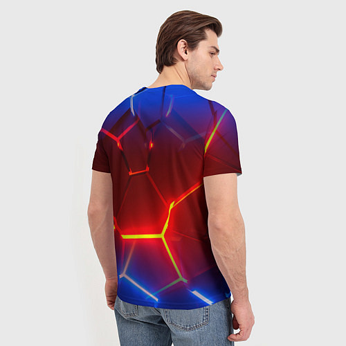 Мужская футболка Светящиеся лавой неоновые плиты в разломе / 3D-принт – фото 4