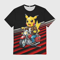 Мужская футболка Пикачу байкер на мотоцикле