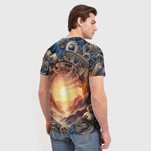 Мужская футболка Закат солнца в горах - стимпанк коллаж / 3D-принт – фото 4
