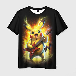 Мужская футболка Пикачу рок звезда с электрогитарой