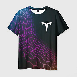 Мужская футболка Tesla neon hexagon