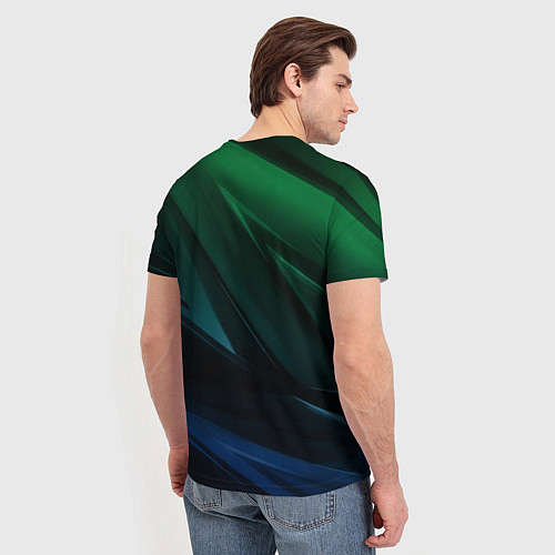 Мужская футболка Зелено-синие абстрактные объемные полосы / 3D-принт – фото 4