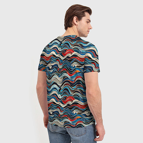 Мужская футболка Разноцветные абстрактные волны / 3D-принт – фото 4