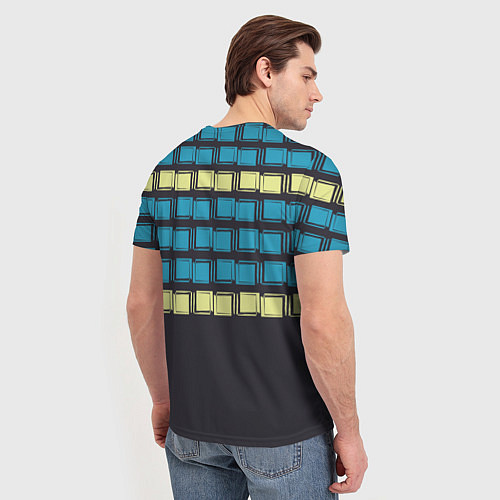 Мужская футболка Голубые и мятные квадраты на темном / 3D-принт – фото 4