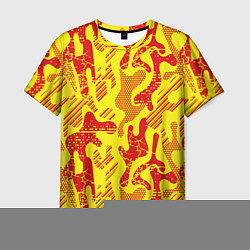 Мужская футболка Абстракция красный рисунок на желтом фоне