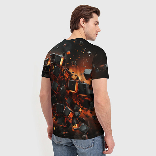 Мужская футболка Черные кубики во взрыве абстракции / 3D-принт – фото 4