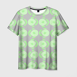 Мужская футболка Абстрактные зеленые фигуры на сером