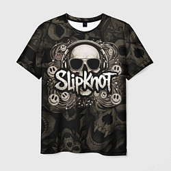 Мужская футболка Slipknot на фоне черепа в очках и наушниках