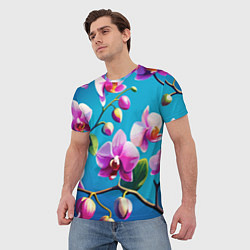 Футболка мужская Орхидея цветы паттерн, цвет: 3D-принт — фото 2