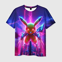 Мужская футболка Neon horror - cyber Pikachu