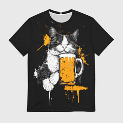 Мужская футболка Уставший кот с кружкой пива