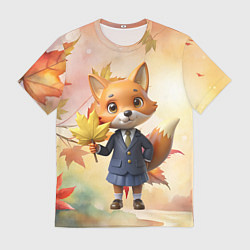 Мужская футболка Осенняя лисичка в школьной форме
