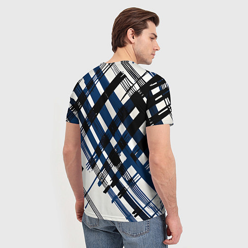 Мужская футболка Косая клетка бело-синяя / 3D-принт – фото 4
