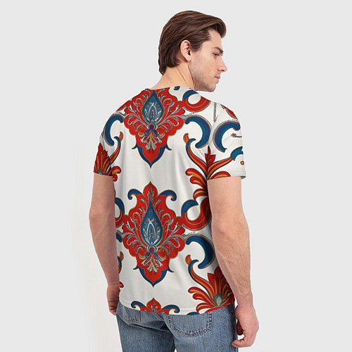 Мужская футболка Узор красно-синий на белом фоне / 3D-принт – фото 4