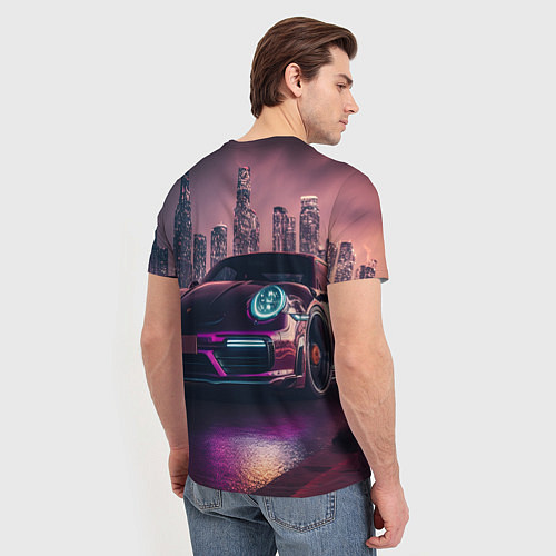 Мужская футболка Porshe ночной город / 3D-принт – фото 4
