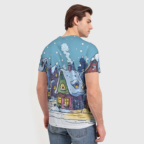 Мужская футболка Синяя змея в новогоднем городе / 3D-принт – фото 4