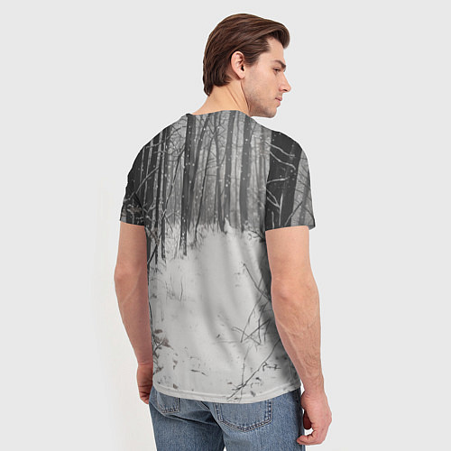 Мужская футболка Черная лиса в заснеженном лесу / 3D-принт – фото 4