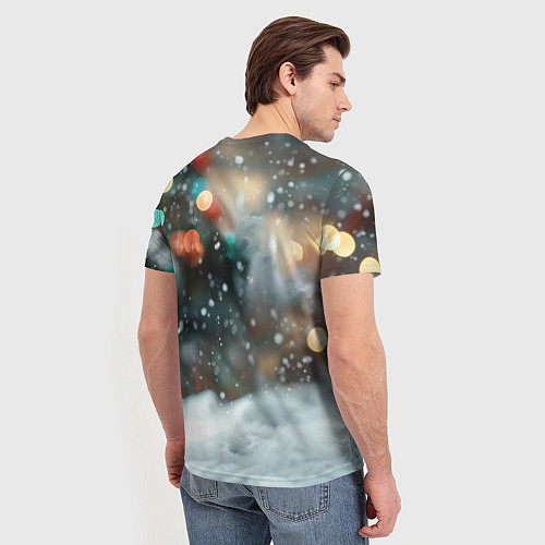 Мужская футболка Новогодний котенок и снег / 3D-принт – фото 4