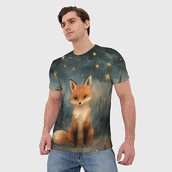 Футболка мужская Лисичка в звездном лесу, цвет: 3D-принт — фото 2