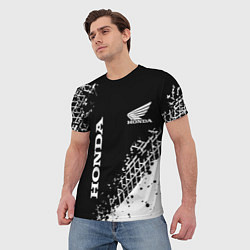 Футболка мужская Honda - следы от шин, цвет: 3D-принт — фото 2
