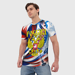 Футболка мужская Герб России на фоне цветов флага, цвет: 3D-принт — фото 2