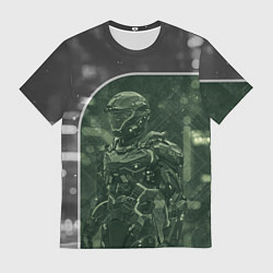 Футболка мужская Киборг в серо-зелёных тонах, цвет: 3D-принт