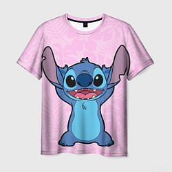 Мужская футболка Stitch on a pink background