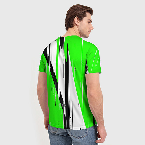 Мужская футболка Black and white vertical stripes on a green backgr / 3D-принт – фото 4