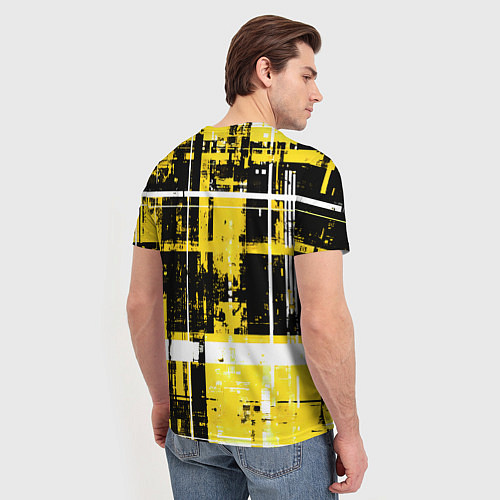 Мужская футболка Жёлто-белый гранж на чёрном фоне / 3D-принт – фото 4