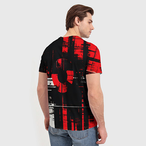 Мужская футболка Красно-белый гранж на чёрном фоне / 3D-принт – фото 4