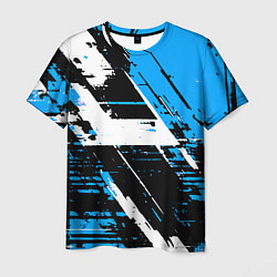 Футболка мужская Diagonal black and white stripes on a blue backgro, цвет: 3D-принт