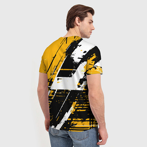 Мужская футболка Diagonal black and white stripes on a yellow backg / 3D-принт – фото 4